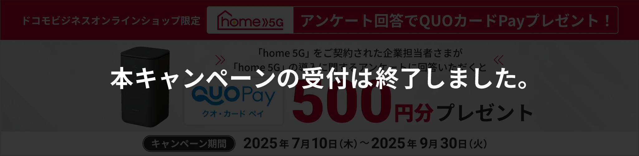 home 5G アンケート回答でQUOカードPayプレゼント!