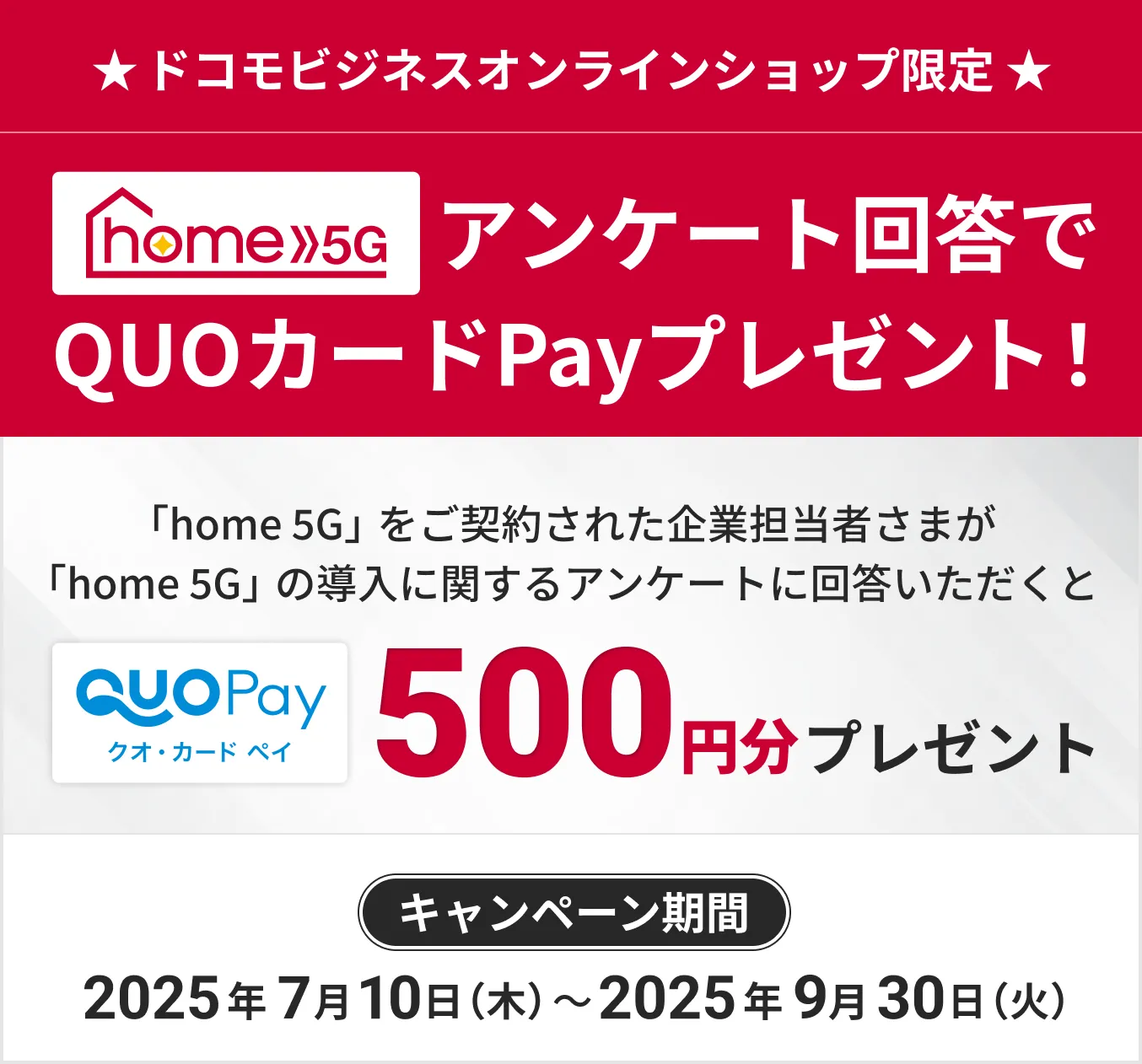 home 5G アンケート回答でQUOカードPayプレゼント!