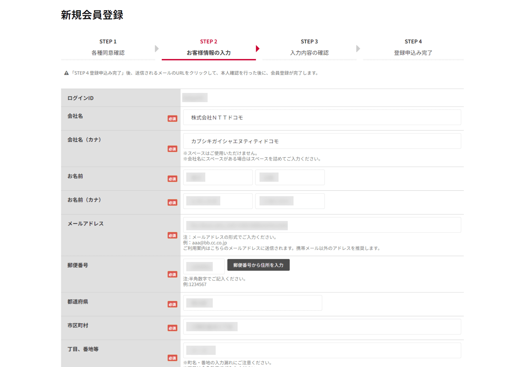 （5）お客さま情報の入力