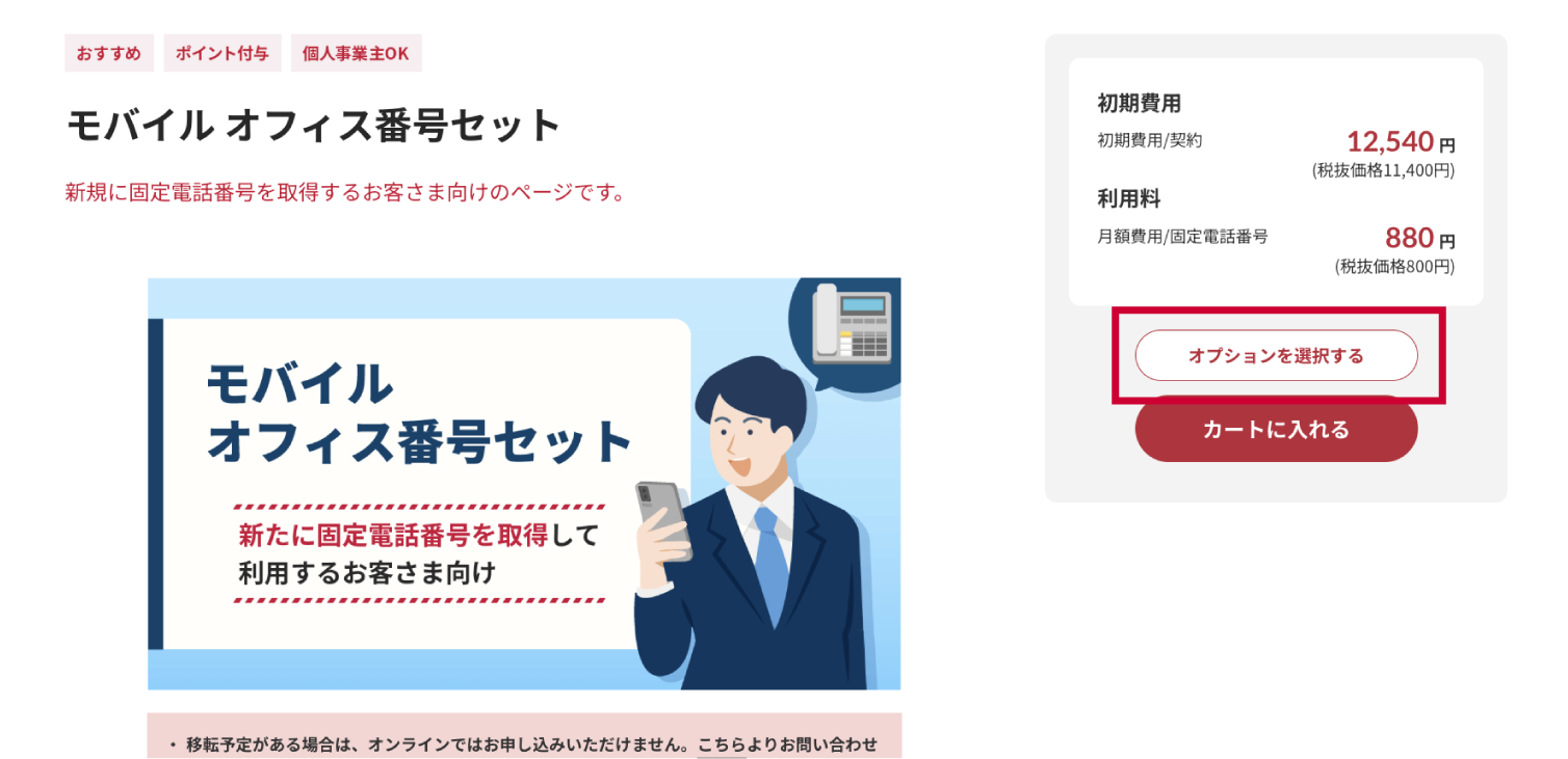 STEP2 カートに入れる：オプションを選択する