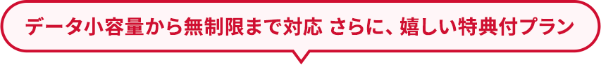 データ小容量から無制限まで対応 さらに、嬉しい特典付プラン